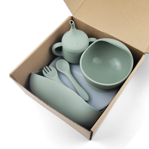 Biểu Tượng Tùy Chỉnh Toddler Du Lịch Ăn Đặt Có Thể Gập Lại Yếm Hút Bát Với Rơm Cốc Nước Silicone Bé Ăn Bộ - Product Image 1