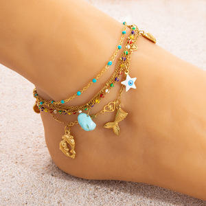 Tobillera de Perlas de Piedra Natural Yuhui, Acero Inoxidable, Chapado en Oro de 18K, Adornos para Pies de Verano, Diseño Geométrico con Dije de Estrella - Product Image 1