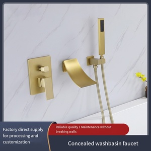 Mitigeur <span class=keywords><strong>de</strong></span> bain noir brossé avec douchette à main et bec rotatif pluie/ cascade pour appartement, eau chaude et froide - Product Image 2