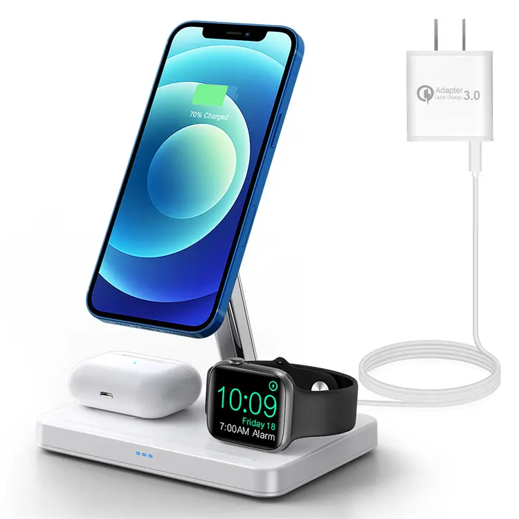 SIYOUNI China Supplier Hot New Products Multiple Smart Phone Fast Charging Stand 3 IN 1 QI 15W Magnetic Wireless Charger