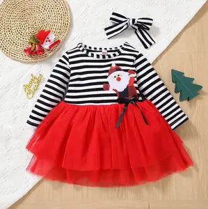 女の子のドレス赤ちゃん秋のクリスマス卸売子供服メッシュスカート高齢者の頭刺繍ストライププリンセススカート