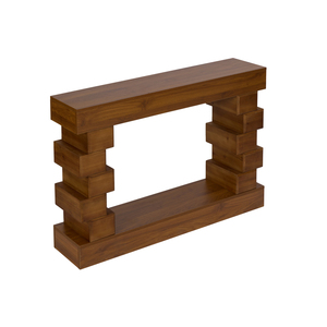 Geometric Block Stacked Wood Console <b>Table</b> Warm Natural Finish Entryway Decor - Product Image 6