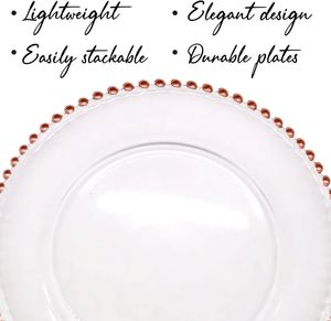 Assiettes de présentation en plastique transparent avec bordure perlée, assiettes rondes en plastique de 13 pouces pour la décoration de dîner et les événements - Product Image 3