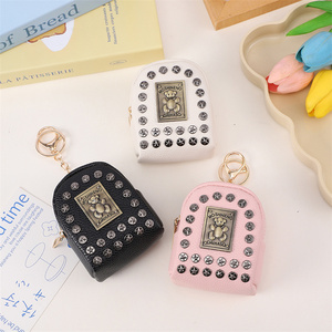 Mini Backpack Keychain Cute Bear Design Leather Coin Purse Charm