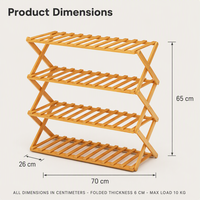 Étagère à chaussures en bambou à 4 niveaux avec étagères à lattes, structure pliable en X, design à circulation d'air pour entrée, couloir, placard