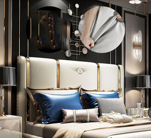 אמריקאי משפחה הטוב ביותר מודרני יוקרה עץ מלך-גודל כפול עור כפול מיטות עם תיבת למבוגרים - Product Image 3