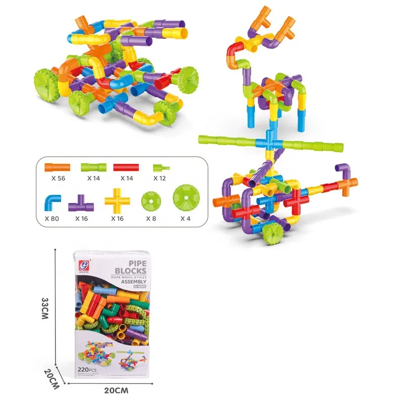 Mainan edukasi konstruksi, 220 buah blok pipa mainan sensorik konstruksi kunci tabung