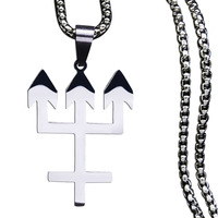 Nouveau Collier Pendentif Homme Hip Hop en Acier Inoxydable Trident Croix Inversée Tendance
