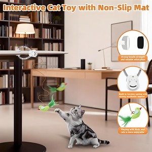 นกกระพือเล่นออกกำลังกายแบบโต้ตอบสำหรับแมวของเล่นสำหรับแมวทำจากโพลีเอสเตอร์สีขาวแบบอัตโนมัติหรูหราแบบโต้ตอบได้ - Product Image 2