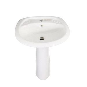 Ensemble WC monobloc à siphon et lavabo sur pied, sanitaires en céramique allongés pour salle de bain - Product Image 4