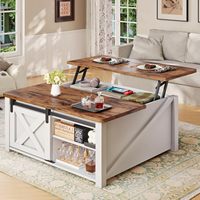 Table basse de style farmhouse SEDETA de 31,5 po avec plateau relevable, compartiment de rangement, étagères réglables, bois blanc, salon