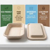 PFAS-vrij 24oz 750ml Suikerrietbagasse Biologisch afbreekbaar Magnetronbestendig Herbruikbaar Robuust Rechthoekig Afhaallocatie Lunchbox Oliebestendig