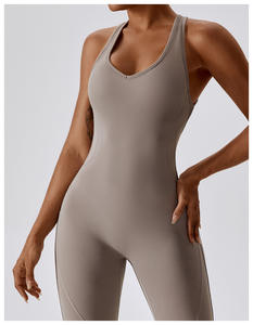 ग थोक उच्च शक्ति सांस लेने योग्य त्वरित शुष्क बैकलेस स्लीवलेस स्पोर्ट्स बॉडीसूट महिला फिटनेस कपड़े जिम सेट - Product Image 2