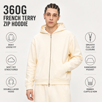 Sweat à capuche zippé en molleton bouclette 360 GSM, coupe ample et carrée, épais, pour homme, style streetwear américain, fourniture marque privée