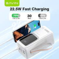 BAVIN Nouvelle batterie externe portable 22,5W 50000mAh avec écran LED PC1032S et câble de charge Type-C