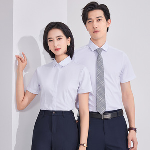 Spring Summer Bamboo Fiber Shirt Unisex Fitted Short Sleeve White Anti Wrinkle Work Uniform - Product Image 1
