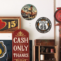 Juego de Letreros Metálicos Redondos con Temática de Rutas Retro Vintage, Decoración de Pared para Hogar, Garaje o Bar