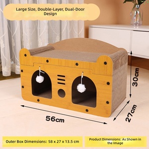 Nouveau grattoir pour chat intégré avec nid, style japonais, en panneau de densité et carton ondulé, utilisable toute l'année, pour salon, sans déversement. - Product Image 2