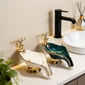 Support de rangement en céramique pour savon, créatif, avec égouttoir, pour toilettes, sans perforation, style luxe léger, pour la lessive - Product Image 5