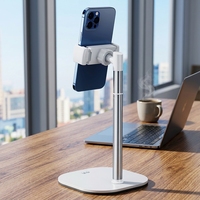Support de téléphone portable télescopique pour bureau, support de smartphone extensible, base lestée stable, support de téléphone mobile pour vlog et appels vidéo