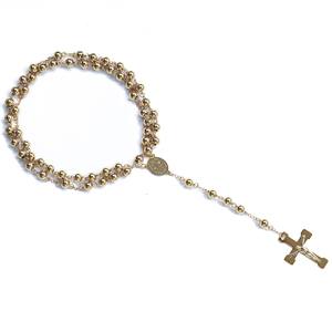 Collar con cuentas de oro chapado en oro, joyería religiosa, 14K, 18K, 22K, 24K, collar con colgante de cruz de Jesús, roario - Product Image 5