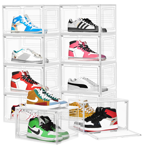 DAYOOH 10pcs Fashion Foldable Shoe Box Case <strong>Storage</strong> Box <strong>Stackable</strong> Black/white Transparent Plastic Shoe <strong>Boxes</strong> with Front Magnet - Product Image 1