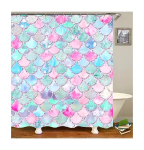 JA Mermaid Scales Bathtub Shower Curtain For Girls Ocean Under The Sea Home Bathtubs Washable Durable Fabric Bathroom Curtain