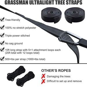 Hamac de camping extérieur Woqi en nylon Ripstop, capacité de charge de 226 kg, portable, simple ou double, noir, design minimaliste - Product Image 4