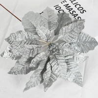 Vente en gros de fleurs de poinsettia à paillettes artificielles, ornement d'arbre de Noël élégant et décoration intérieure Décoration de Noël festive
