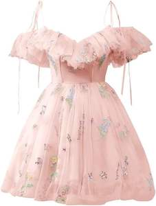 Vestido de Tul Corto para Adolescentes con Hombros Descubiertos para Cóctel, Fiesta Formal y Baile de Graduación con Bordado de Flores para Noche y Quinceañera - Product Image 4