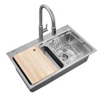 Évier de cuisine multifonction à cuve unique en acier inoxydable, évier de ferme type workstation, évier de cuisine noir nano sans robinet