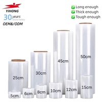 Film étirable en rouleau jumbo YIHONG LLDPE 20 microns 500 mm 50 kg imprimé transparent PE pour palettes, résistant à l'humidité, usage industriel