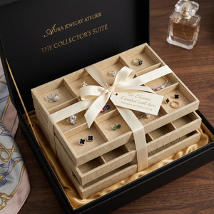 Bandejas Portátiles Rectangulares de Gran Capacidad con Inserto de Terciopelo y Madera Rústica para Exhibición de Joyas (Anillos, Collares, Pulseras) para Joyerías - Product Image 4