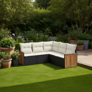 Garden <b>Sofa</b> Set Black Pe <b>Rattan</b> 5 Seat Outdoor Furniture Adjustable Feet Contemporary Design - Product Image 2
