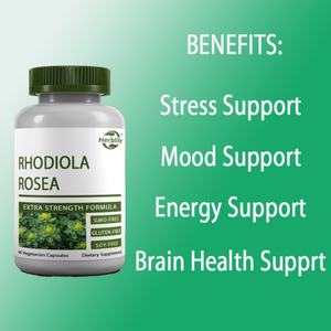 Cápsulas Vegetarianas de Rhodiola Rosea, Venta Caliente OEM/ODM, Apoyo para el Cerebro, el Estrés y el Estado de Ánimo - Sin OMG, 60 Cápsulas - Product Image 3