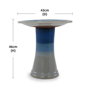 Bain d'oiseaux en céramique bleu-gris dégradé, style américain, écologique et durable, motif vague, pour la décoration extérieure de jardin et de patio - Product Image 5