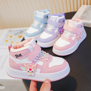 2025 Spring Autumn Girls' High-Top Casual Sneakers <b>Velcro</b> Closure Synthetic Leather Cartoon Design Medium Large Sizes <b>Shoes</b> - Product Image 5