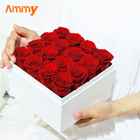 AM-PFC02 Ammy 49 Konservierte Rosen Quadratische Box Echte Natürliche Ewige Blumen Geschenkbox für Hochzeit Muttertag Geschenke