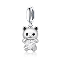 Breloques Pan Charms en argent, chat noir et blanc, maman chat, chaton enlacé, perles de zircon rose, compatibles avec bracelet original, bijoux Berluque