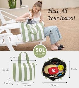 Bolsas de Compra de Lona de Algodón Orgánico Reutilizables con Asas, Personalizadas con Logotipo Impreso, con Rayas, para Regalos, Viajes, Gran Capacidad - Product Image 4
