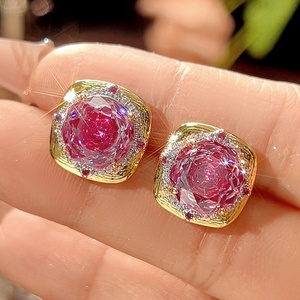 Fashion Rose Cut 18-14MM Pink Cubic Zirconia Jewelry Set Eco-friendly Copper Vintage Elegant Pendant <b>Earrings</b> Set for Women - Product Image 5