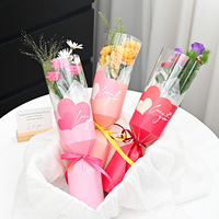 Papier d'emballage floral en forme de cœur romantique, style coréen, pour bouquet à tige unique, vente en gros