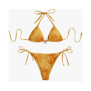 Women’s 2PCS Leopard Floral <b>Bikini</b> <b>Set</b> Halter Triangle <b>String</b> Swimsuit with Starfish Metal Detail - Product Image 2