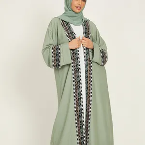 New Arrival Wear Muslim Dress Open Abaya With Inner Dress Solid Chiffon Islamic Green Luxury Clothing Women Dress High Quality