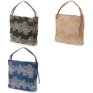 Bolso de Mano Plegable de Alta Gama con Bordado Floral, Material de Poliéster y Cuero Vacuno Parcial, Correa de Cadena Impermeable, Capacidad 3L+ - Product Image 1