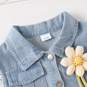 <span class=keywords><strong>2026</strong></span> वसंत शरद ऋतु की लड़कियों लंबी आस्तीन डेनिम नीले रंग की फीता फूल पैचवर्क फ्रॉक कपड़े - Product Image 3