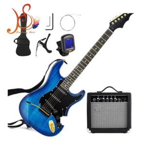 Kit Chitarra Elettrica OEM HUASHENG Trendy da 39 Pollici Lucida, Chitarra Elettrica per Principianti Misura Standard con Amplificatore da 25 Watt <span class=keywords><strong>BLU</strong></span> ONDULATO - Product Image 1