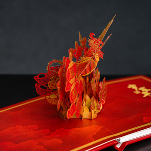 Album traditionnel chinois Dragon Phénix, découpe en papier 3D pop-up, couverture rouge avec cadenas porte-bonheur et pendentif en jade pour mariage - Product Image 2