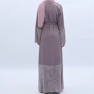 New Collection Elegant Dubai Navy Dress Front Open Abaya Indonesia Long Sleeve Maxi Dress Kimono Abaya