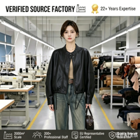 Blouson Bomber Femme en Similicuir PU Écologique avec Col Montant, Fermeture Éclair et Boutons, Ourlet à Cordon, Couleur Unie, Printemps-Automne